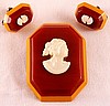 BP232 red/butterscotch bakelite cameo pin/ers